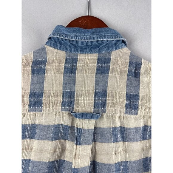 Purrfect By Krazi Kat Womens Medium Sleeveless Blue & White Plaid Button Down To - Picture 6 of 6